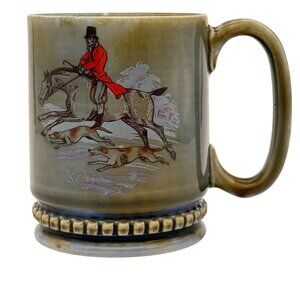 Vtg Wade Porcelain Tankard Mug Fox Hunting Scene Horse Hounds Ireland Celadon